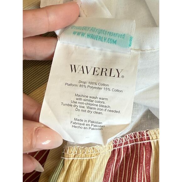 Waverly Bed Skirt FULL Laurel‎ Springs Ruffle Red Green & Gold Stripes 15" Drop - Picture 5 of 5